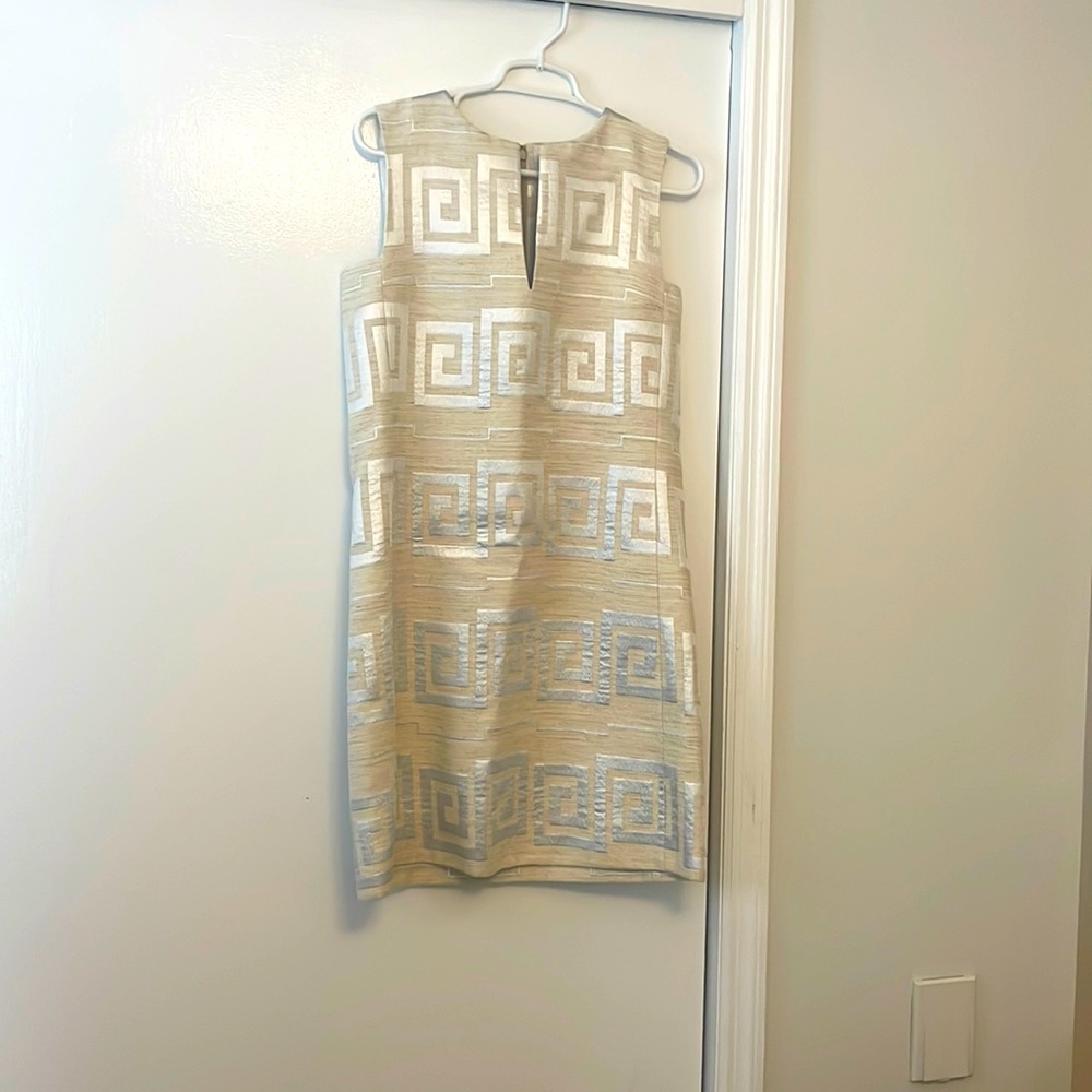 Tory Burch Beige and Light Blue Patterned Mini Dress